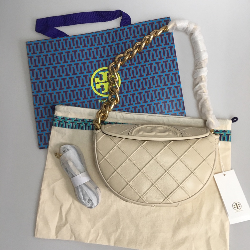 🌺TORY BURCH Fleming Crescent Bag In off white./TORY BURCH Underarm bag